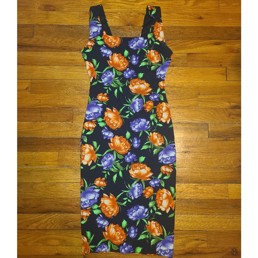 Hot Miami Styles Orange Purple Floral Black Dress